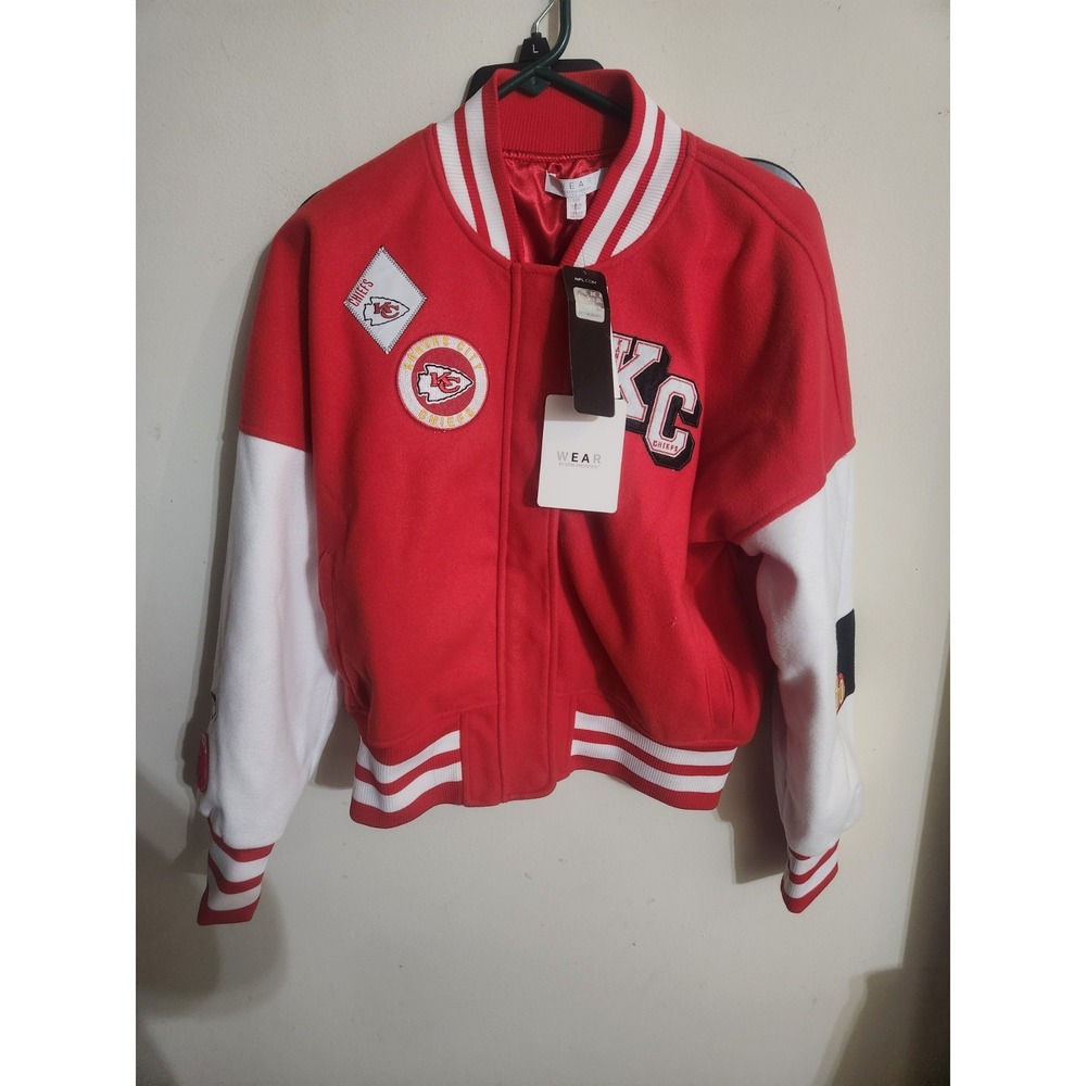 NWT WEAR by Erin Andrews Kansas City Chiefs Women Varsity Jacket Red Full Zip